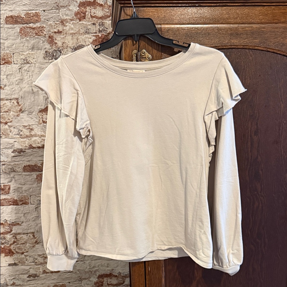 Universal Thread Cream Long Sleeve Top with Ruffles